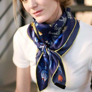 Jessie Zhao Silk Scarf Amazon Rainforest Journey In Blue NWT